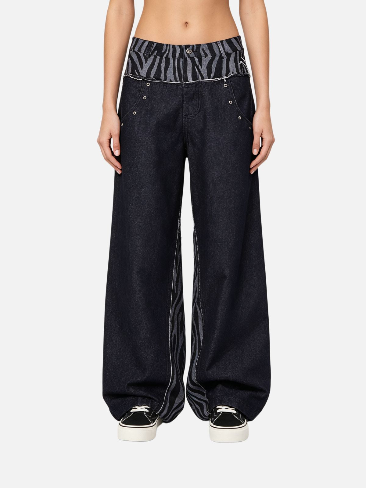 Haaura Zebra Contrast Panel Baggy Jeans