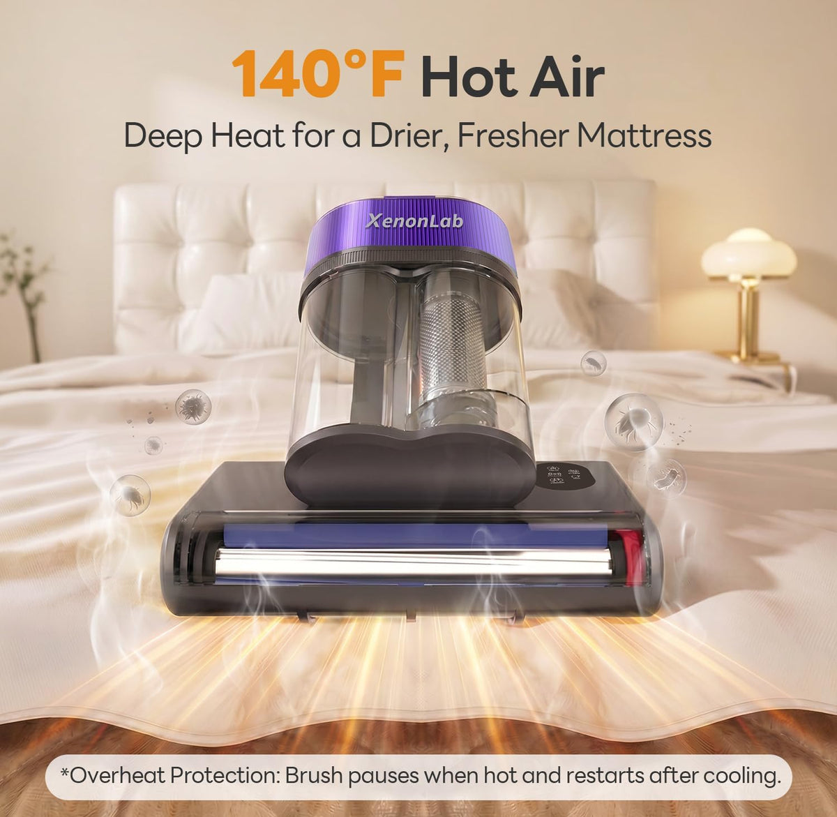 Mattress Vacuum Cleaner, 18000Pa Bed Vacuum with 275nm UV-C Light, 140°F Heated Air, Ultrasonic Technology & HEPA Filtration for Beds, Sofas, Upholstery and Pet Beds