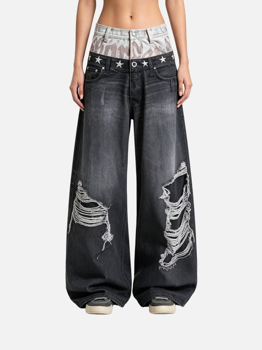 Haaura Baggy Deconstructed Distressed Jeans