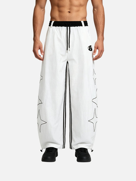 Haaura Contrast Waist Line Art Star Parachute Pants