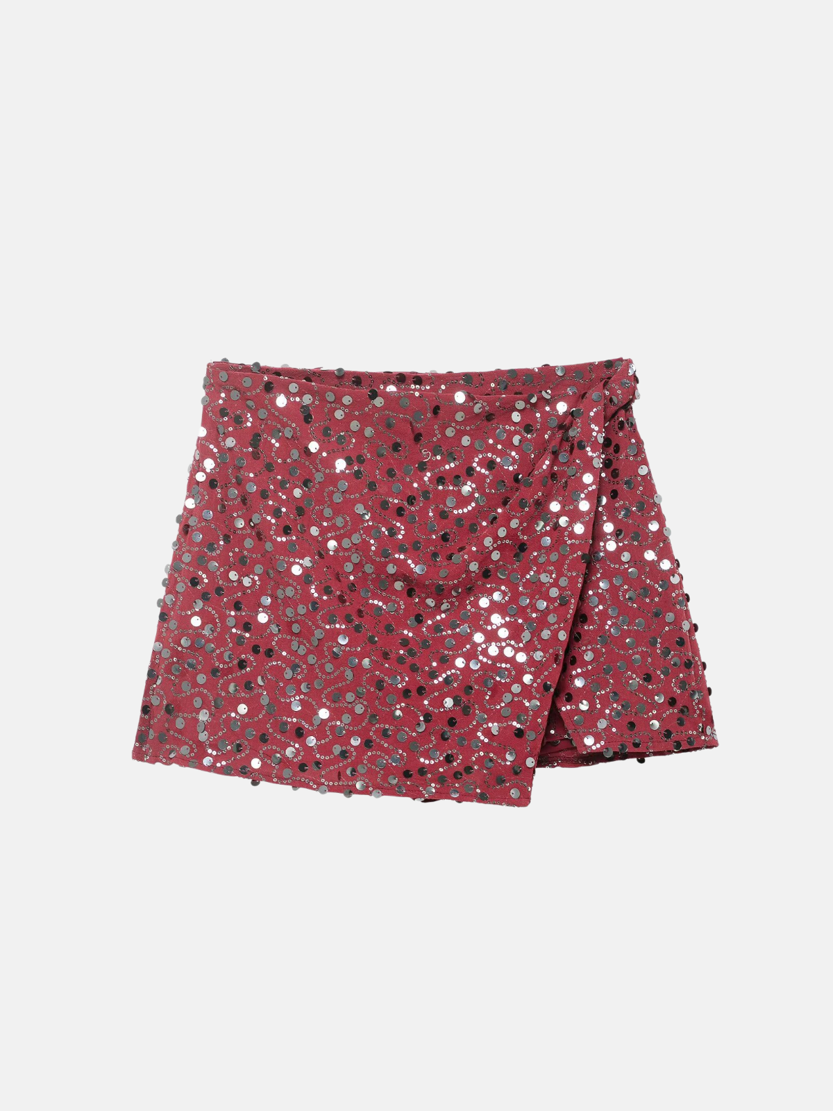 Haaura Asymmetric Sequin Knot Waist Mini Skirt