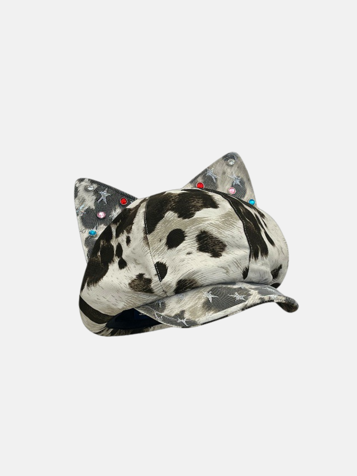 Cow Print Cat-Ear Beaded Hat