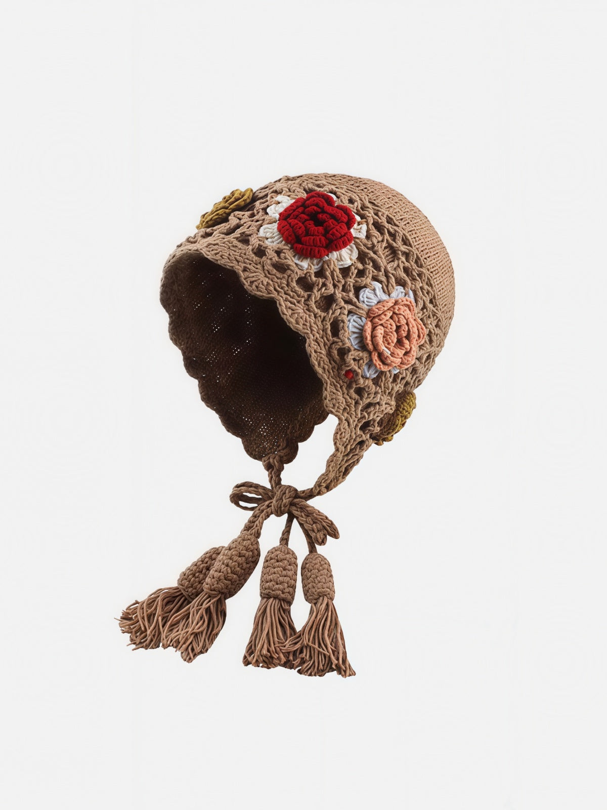 Crochet Floral Appliqué Ear-Flap Beanie
