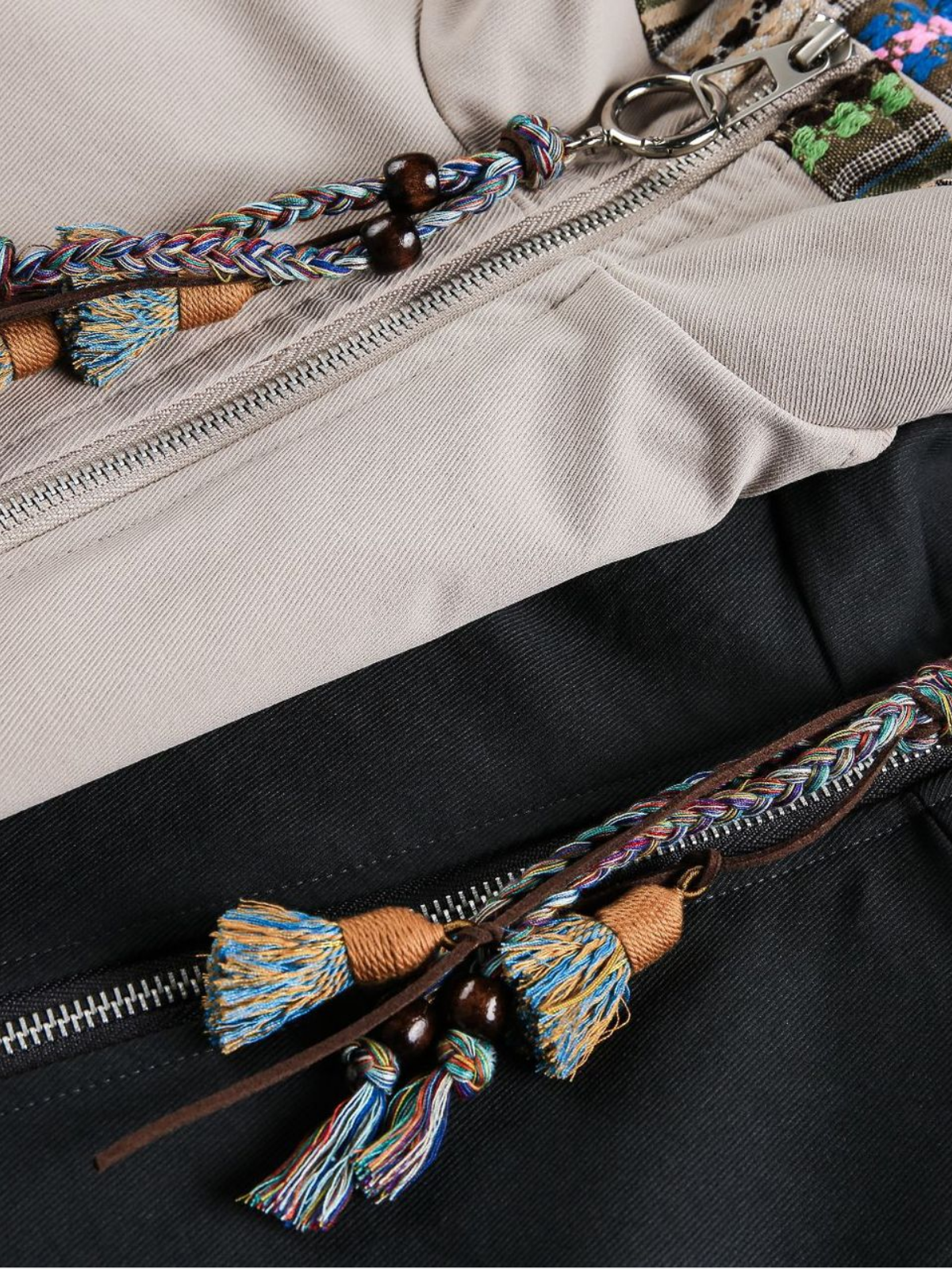 Haaura Ethnic-Pattern Drawstring Hooded Zip-Up Jacket