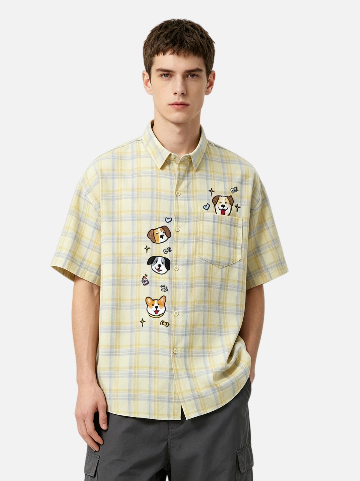 Haaura Pet Embroidered Plaid Short Sleeve Shirt