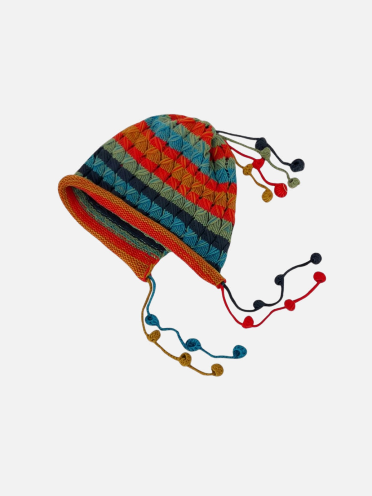 Striped Knit Braided Tie Ear-Flap Beanie
