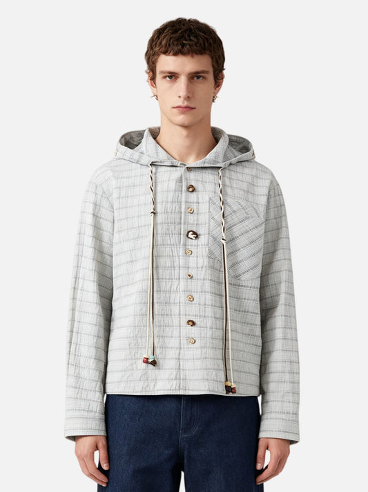 Haaura Boxy Textured Grid Beaded Drawstring Hoodie
