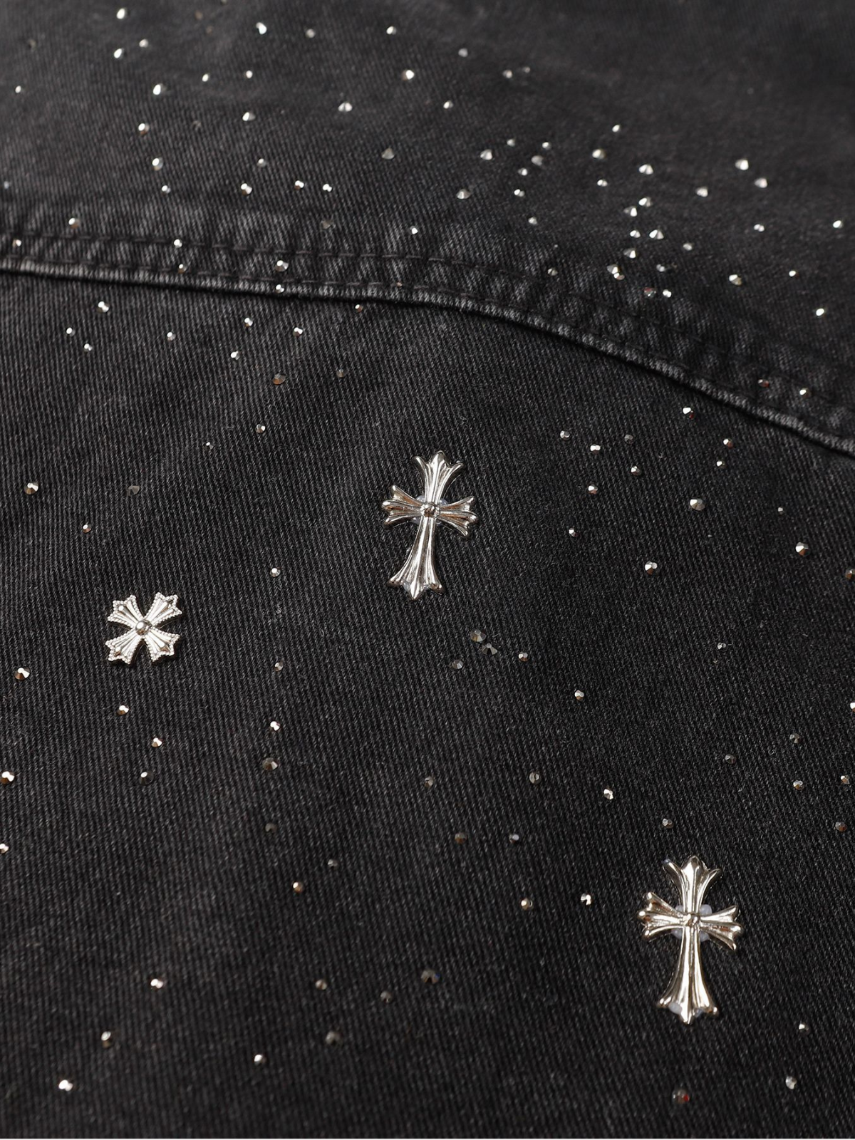 Haaura Embroidered Cross & Floral Denim Shirt