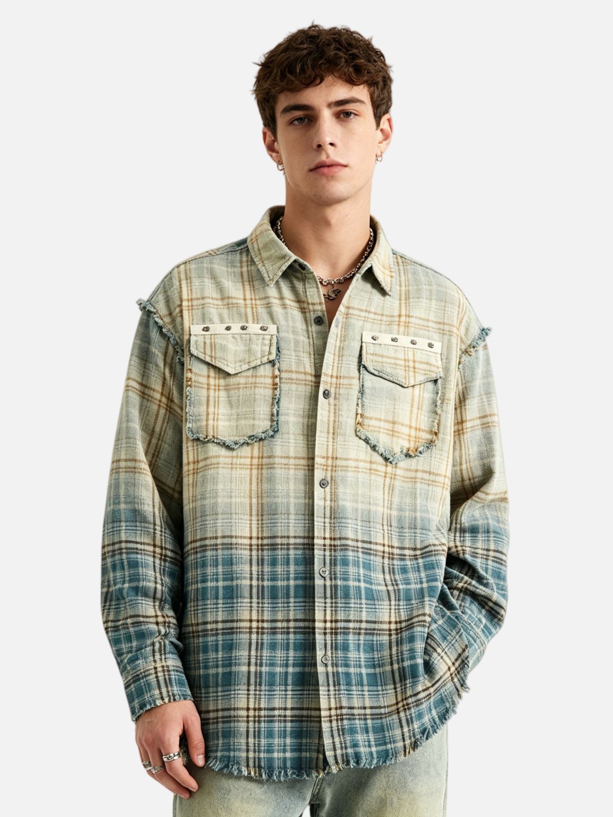 Haaura Gradient Plaid Work Shirt