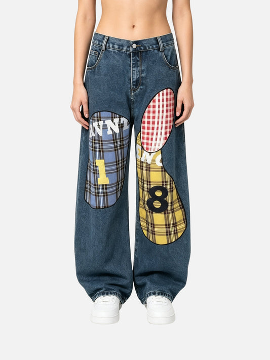 Haaura Color Block Patch Baggy Jeans