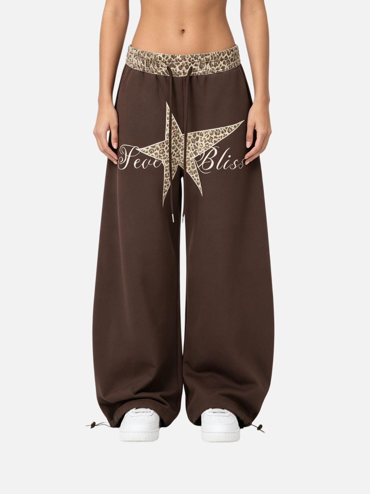 Haaura Leopard Waistband Star Graphic Drawstring Baggy Sweatpants