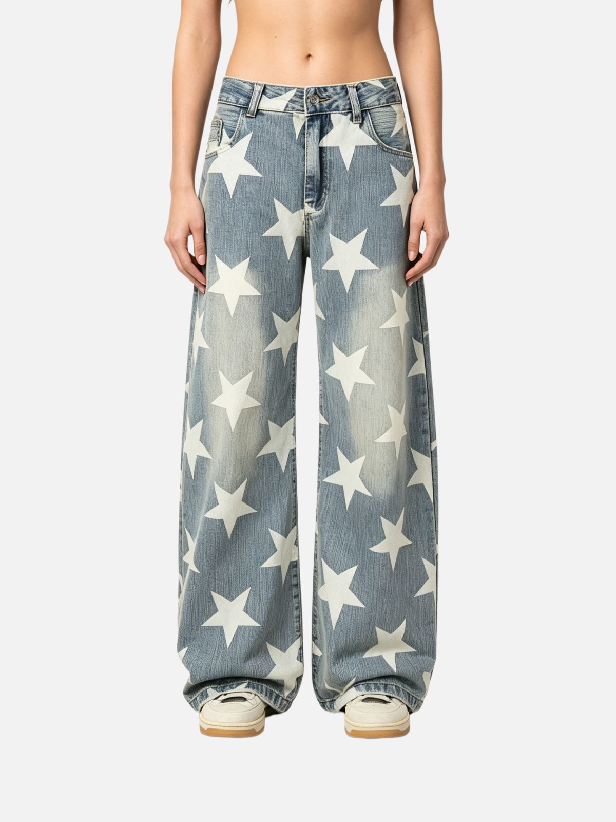 Haaura Baggy Wash Star Print Jeans