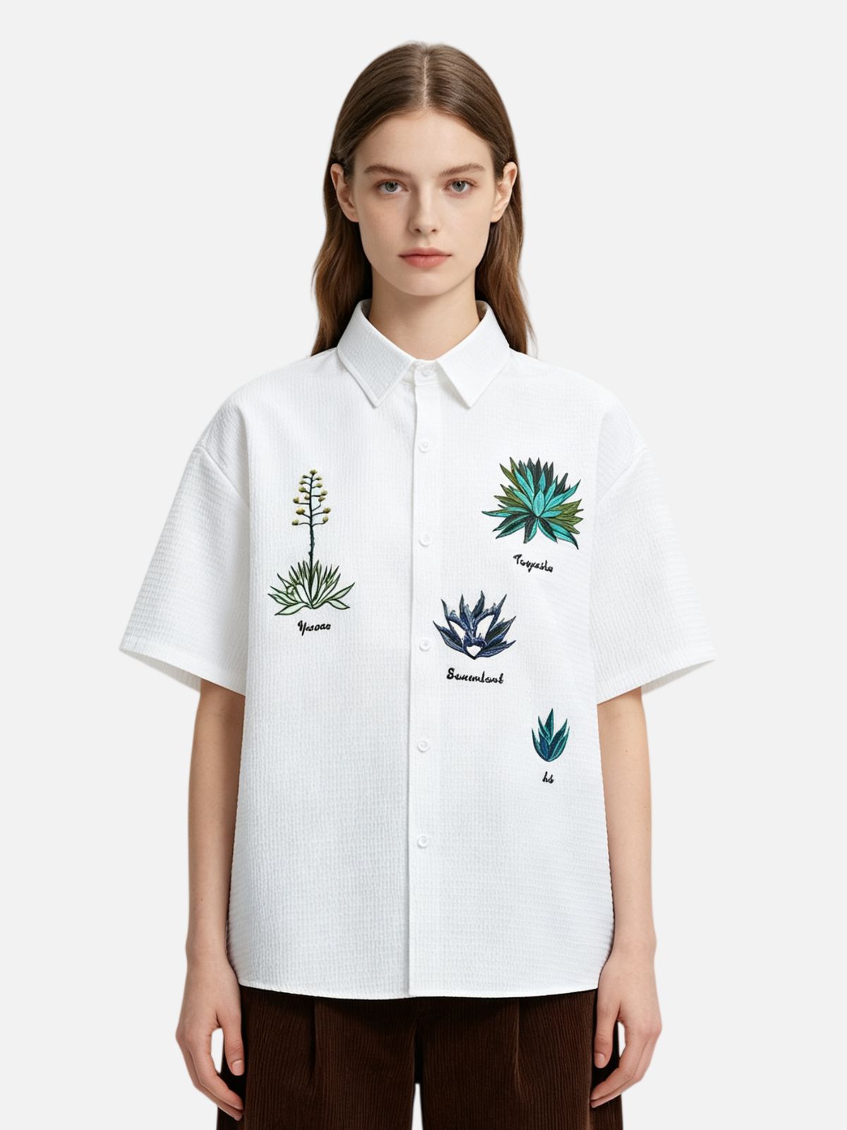 Haaura Botanical Embroidered Short Sleeve Shirt