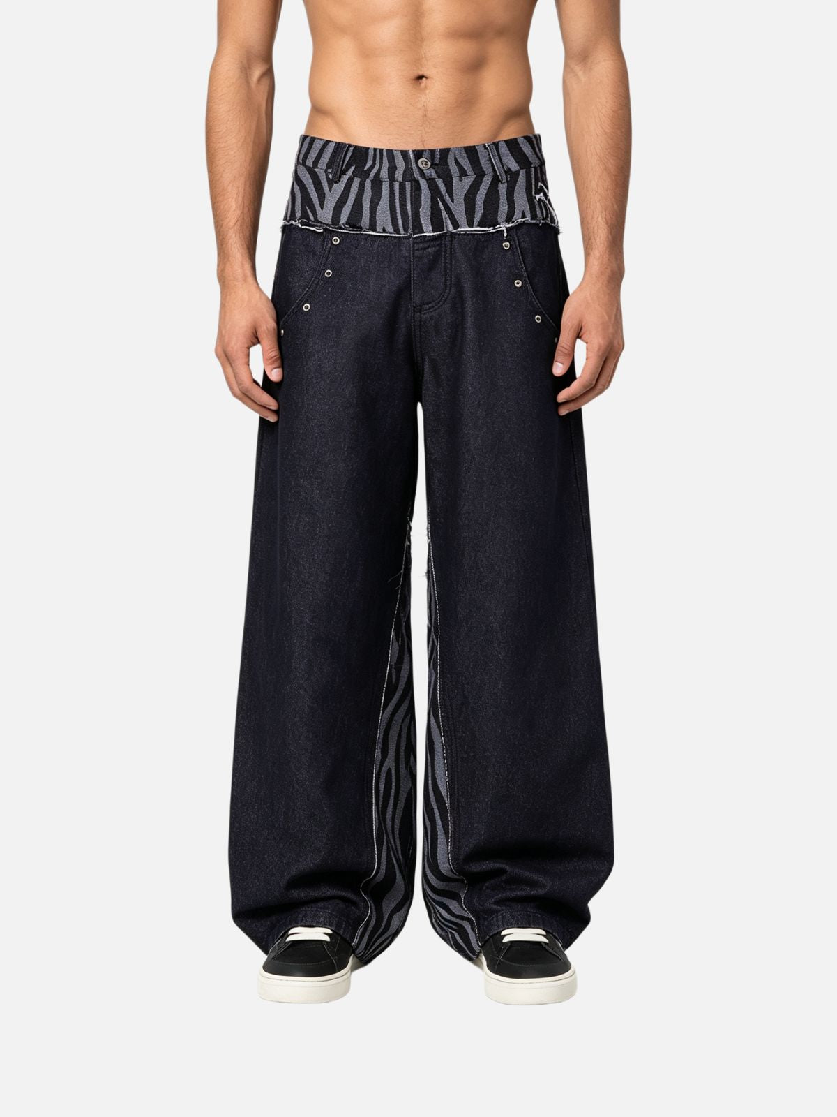 Haaura Zebra Contrast Panel Baggy Jeans