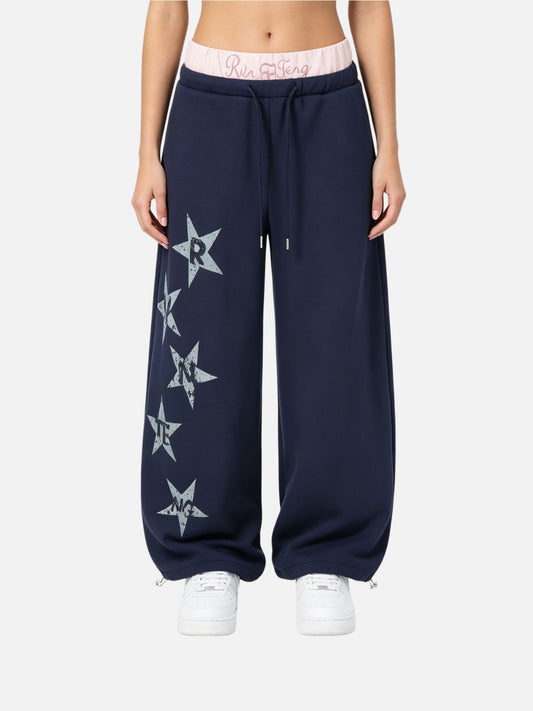 Haaura Contrast Waist Star Graphic Sweatpants