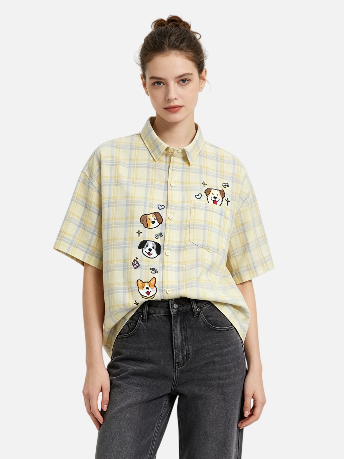 Haaura Pet Embroidered Plaid Short Sleeve Shirt