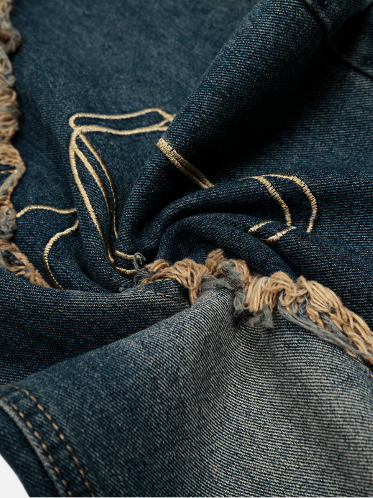 Haaura Astro Hearts Embroidered Raw Hem Super Baggy Jeans