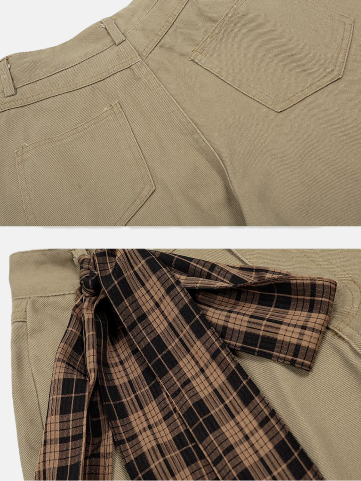 Haaura Plaid Sash Wide-Leg Pants