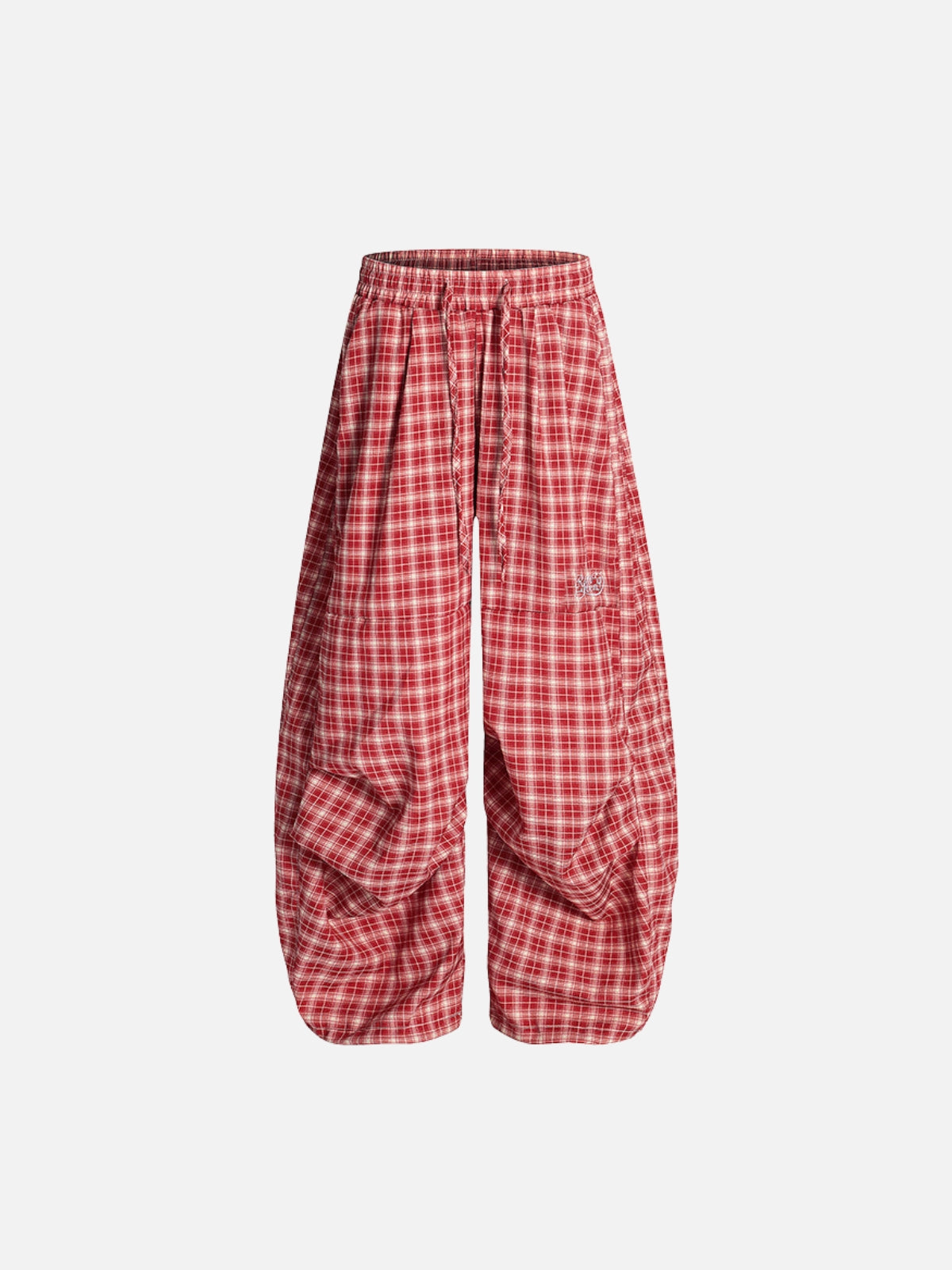 Haaura Drawstring Plaid Baggy Pants