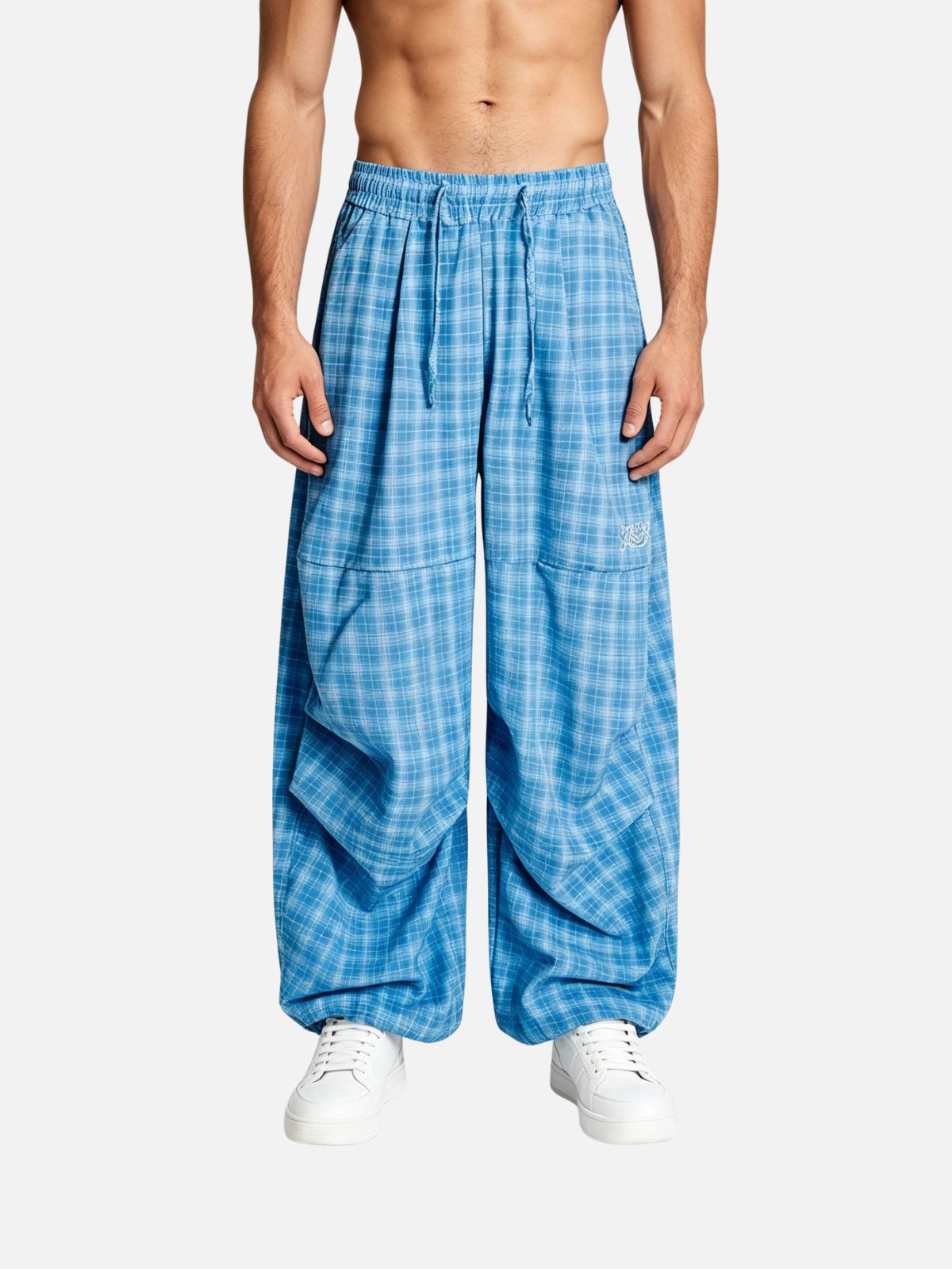 Haaura Drawstring Plaid Baggy Pants