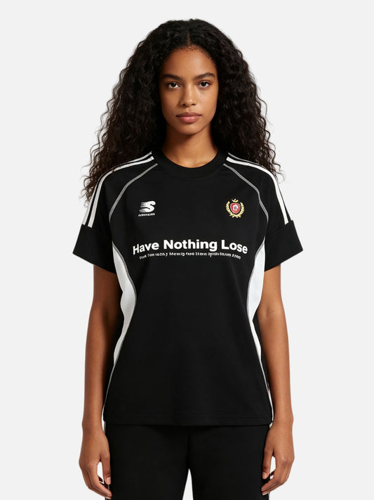 Haaura Boxy Contrast Panel Slogan Graphic Tee