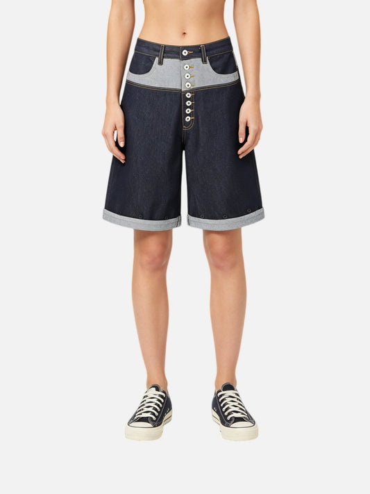 Haaura Contrast Yoke Button-Fly Baggy Jorts