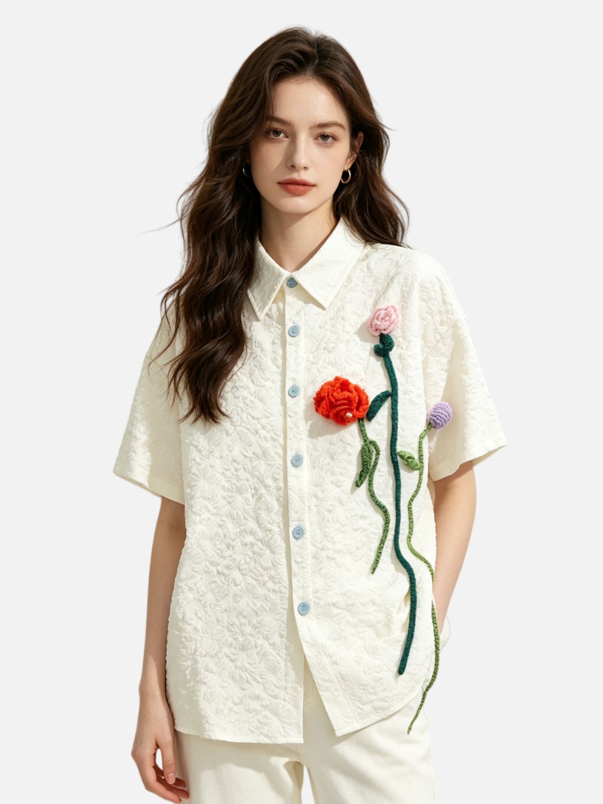 Haaura Textured Floral Short Sleeve Shirt