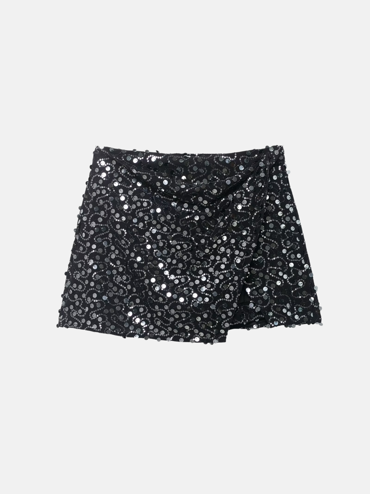Haaura Asymmetric Sequin Knot Waist Mini Skirt