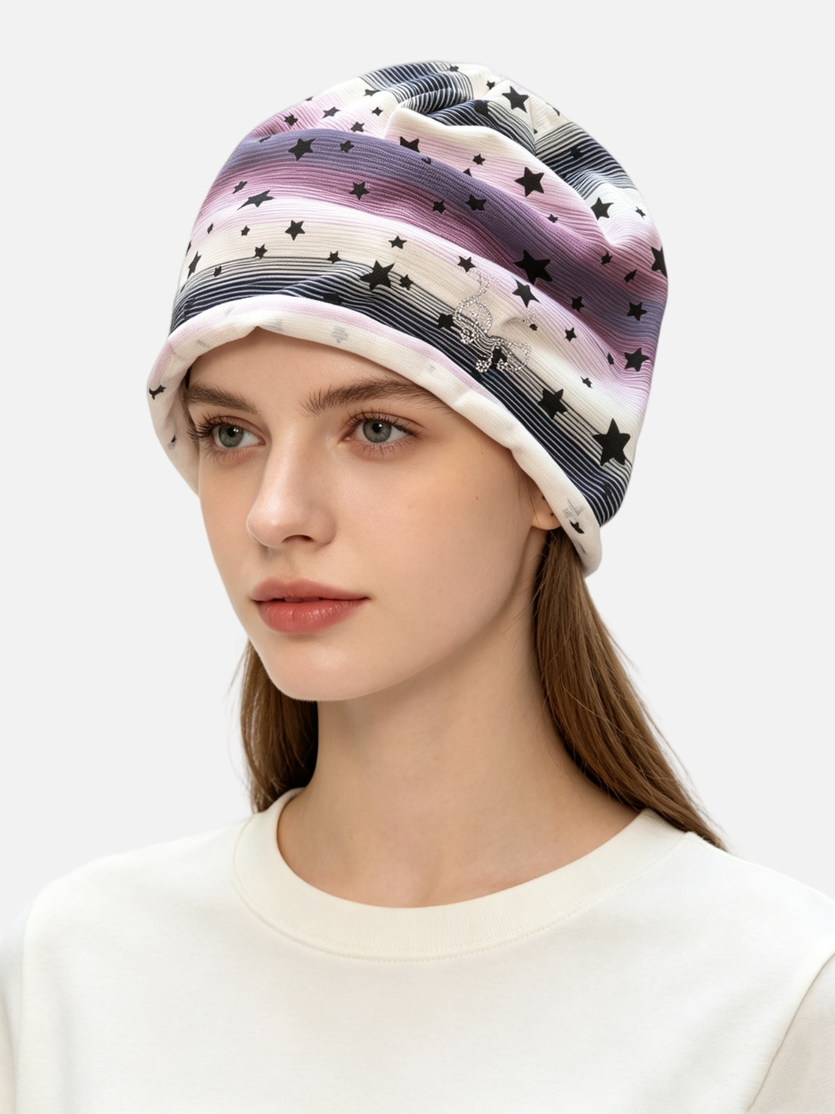 Haaura Star Stripe Rhinestone Beanie