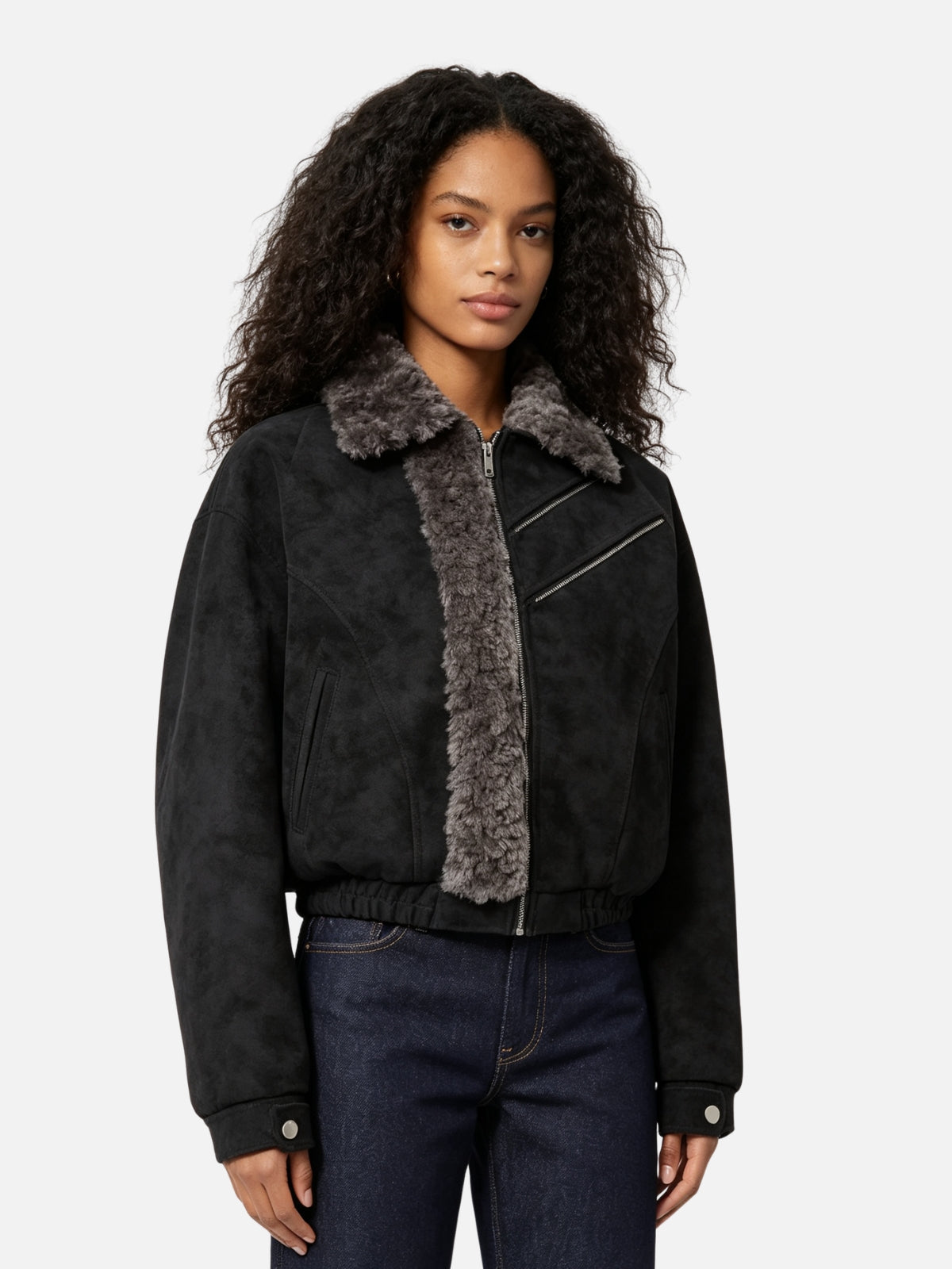 Haaura Shearling Collar Suede Jacket