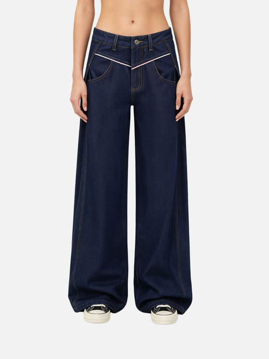 Haaura Contrast Piping Detail Baggy Jeans