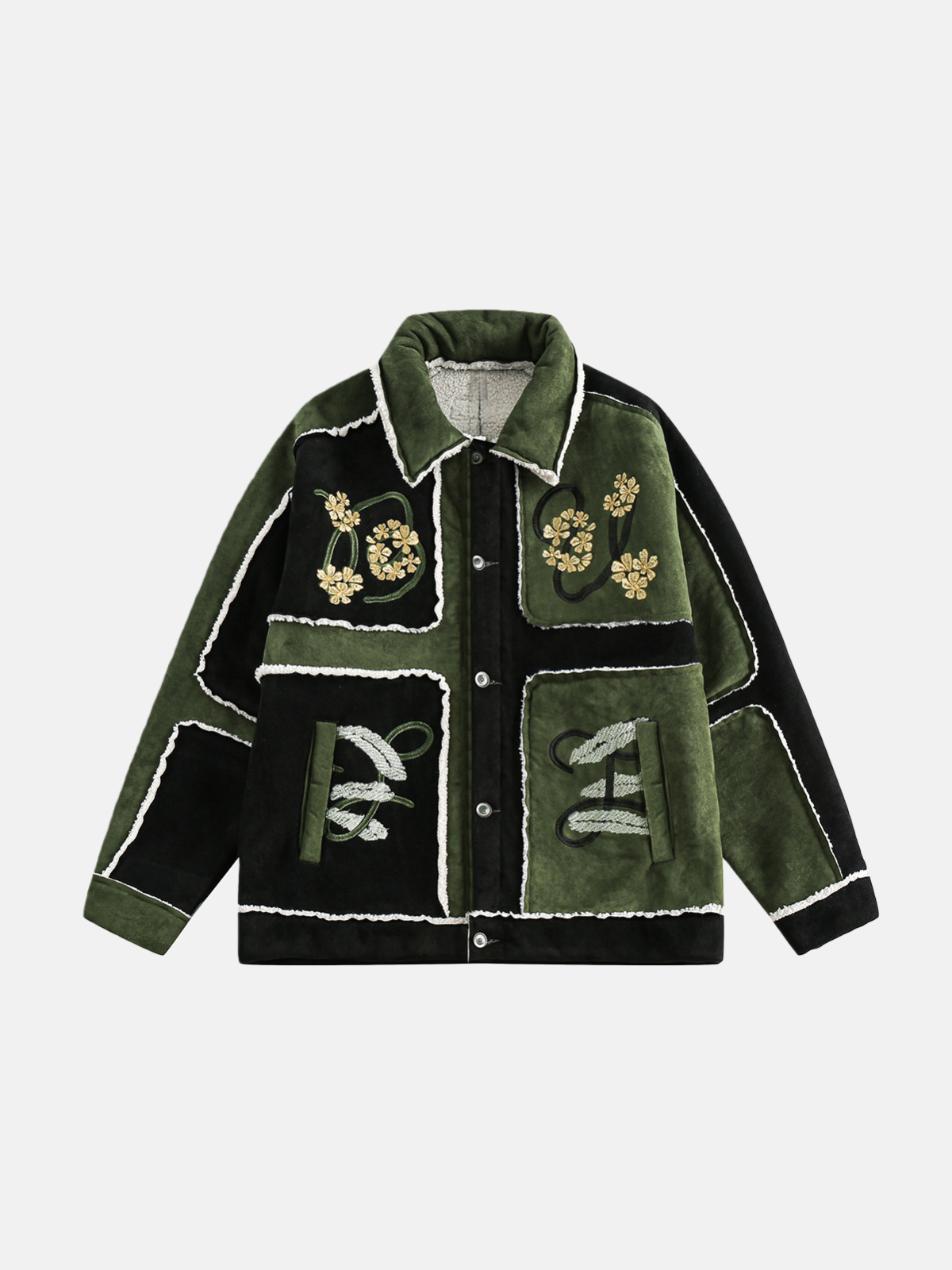 Haaura Color Block Embroidery Floral Coat