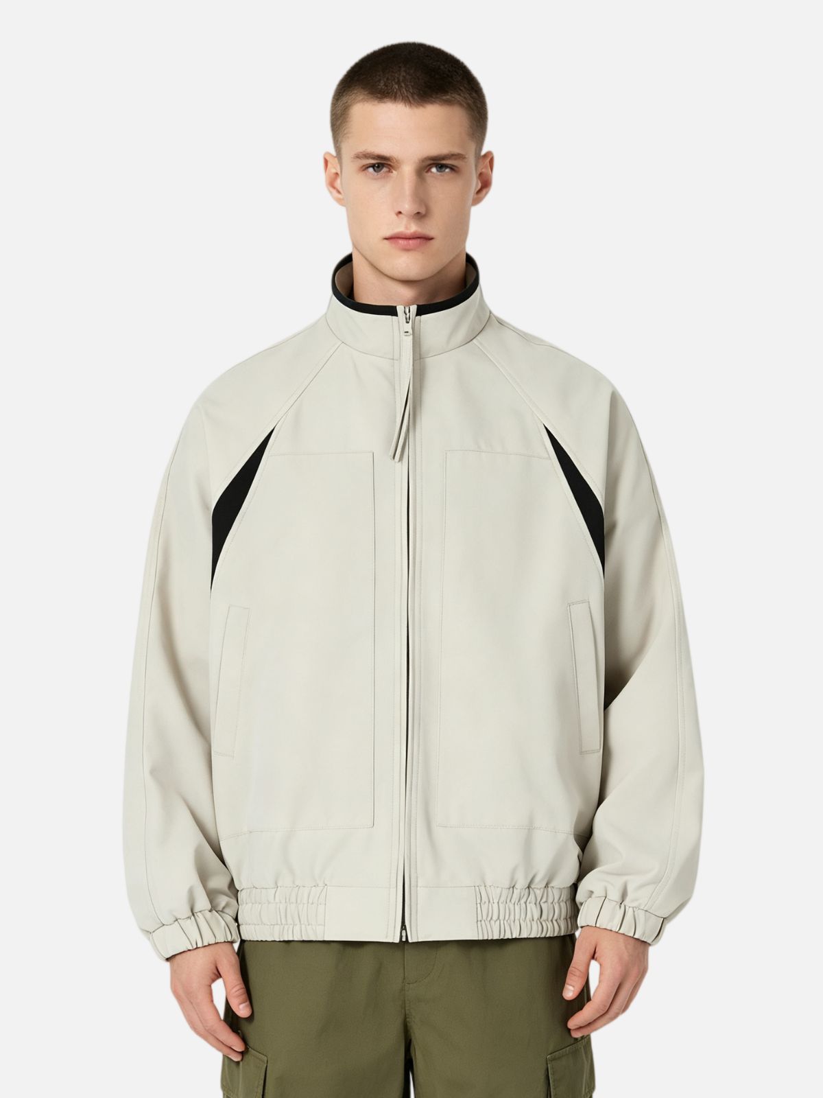 Haaura Contrast Panel Zip Up Jacket