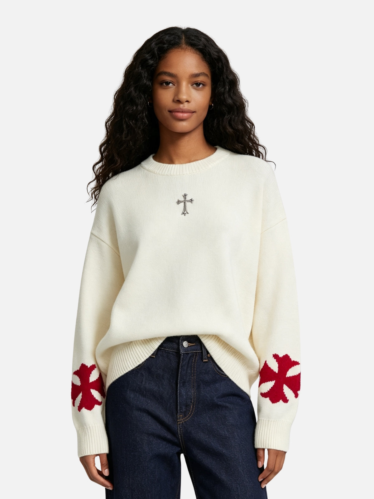 Haaura Sleeve Cross Graphic Sweater