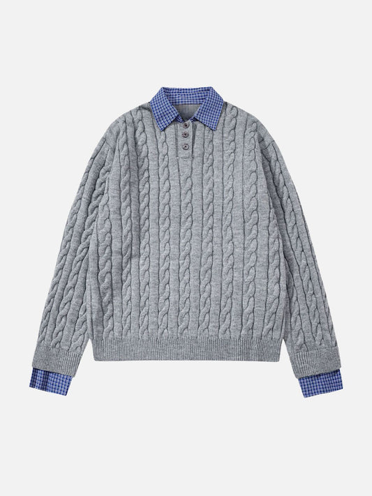 Haaura Button Placket Cable Knit Sweater