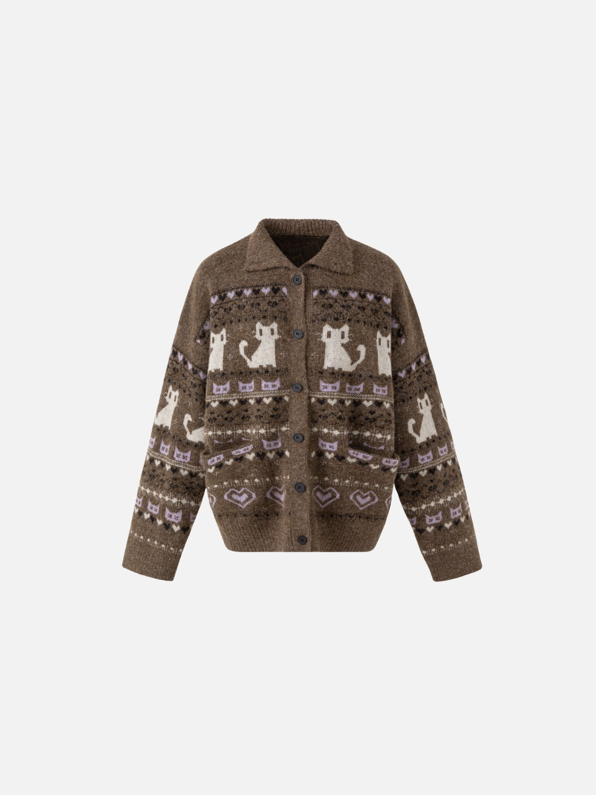 Haaura Cat Fair Isle Jacquard Cardigan