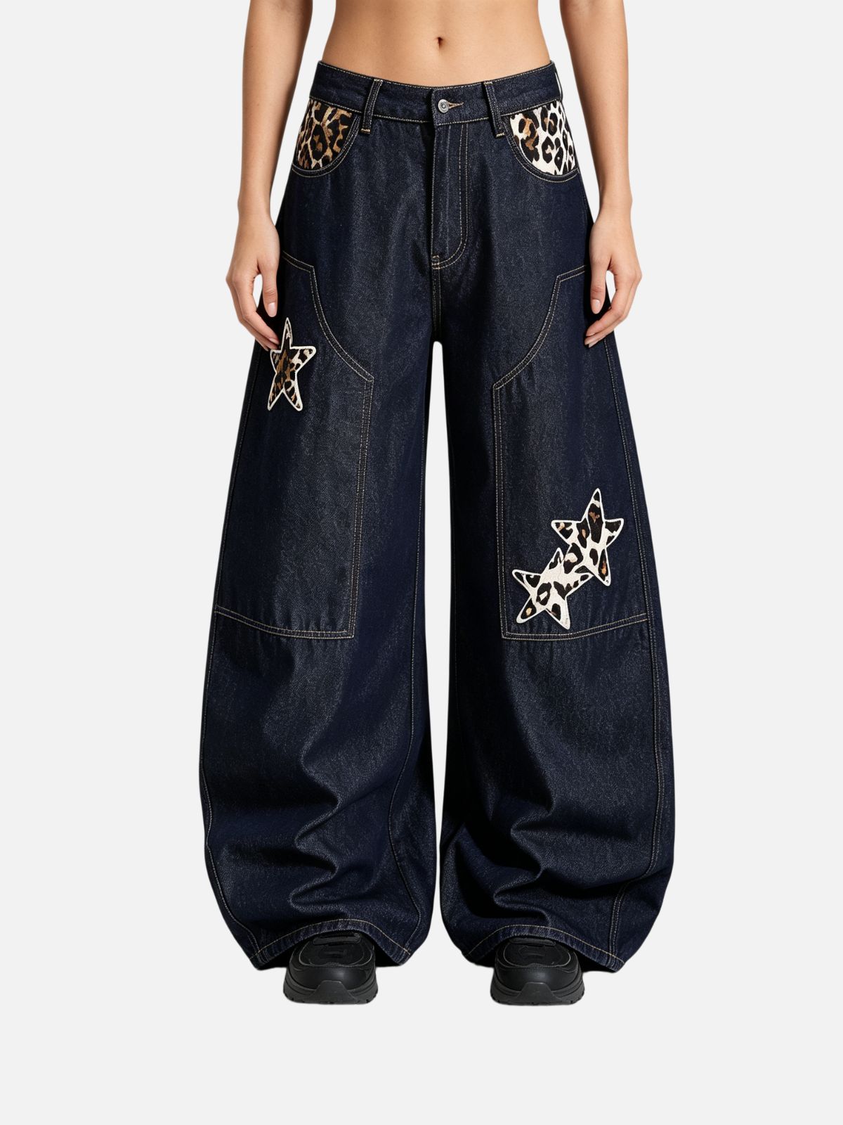 Haaura Leopard Star Patch Baggy Jeans