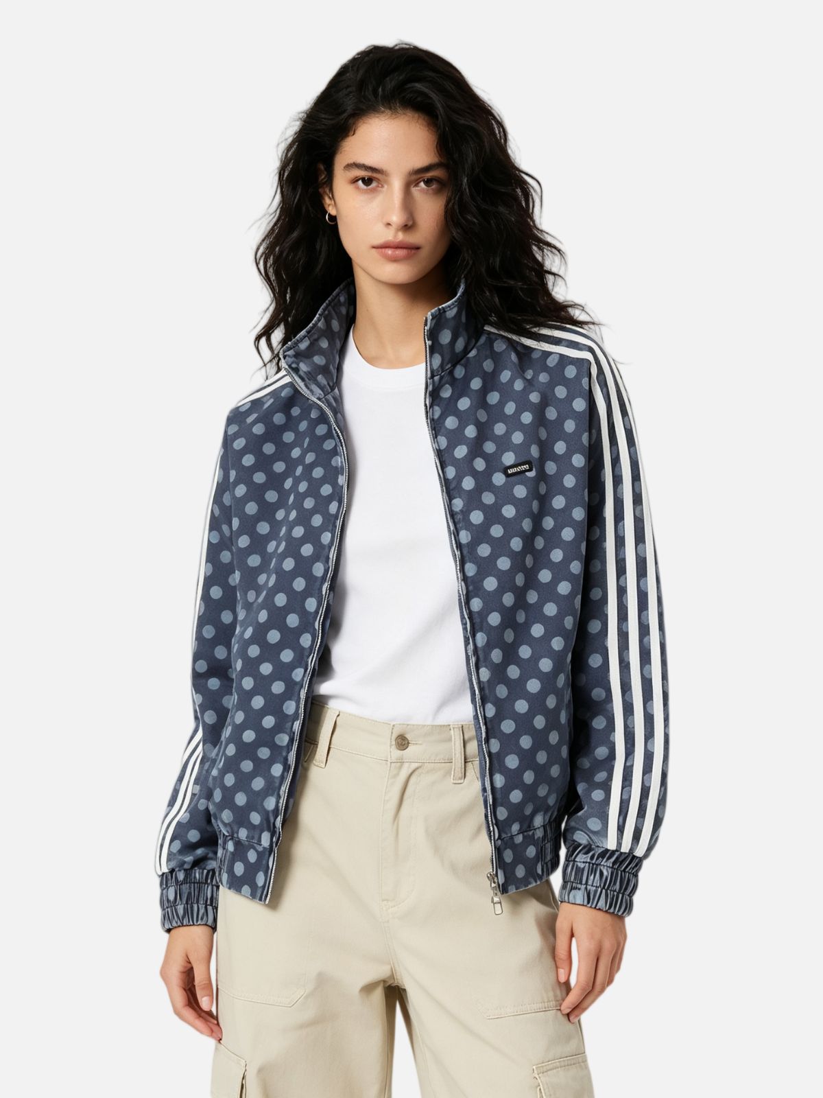 Haaura Polka Dot Striped Sleeve Track Jacket