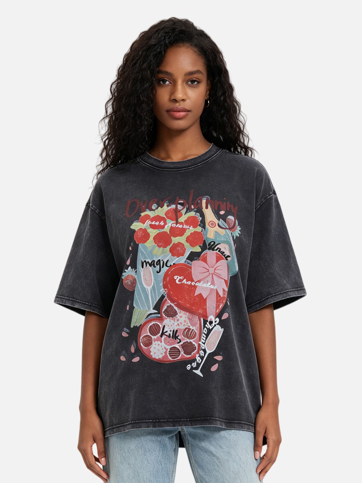 Haaura Boxy Acid Wash Floral Graphic Tee