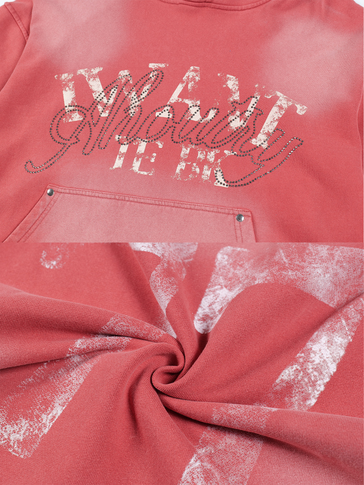 Haaura Rhinestone 77 Graphic Pullover Hoodie