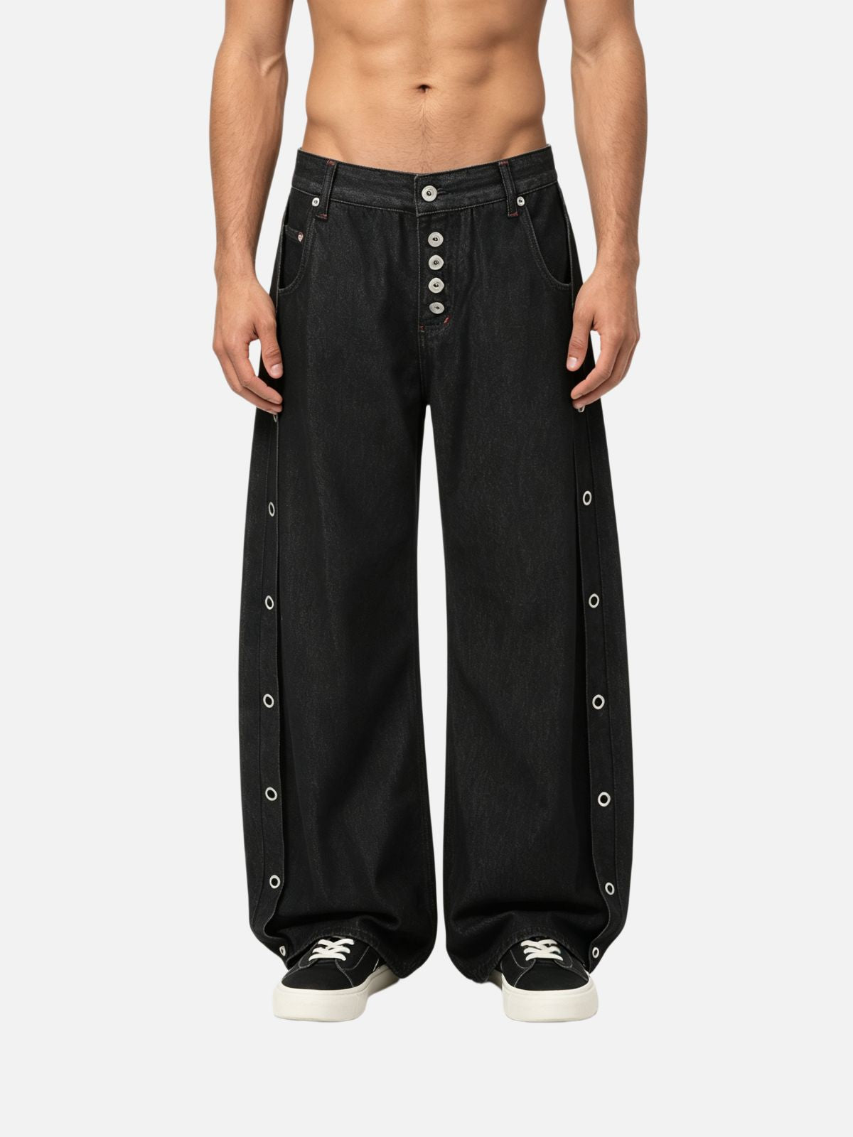 Haaura Grommet Side Button-Fly Barrel Jeans