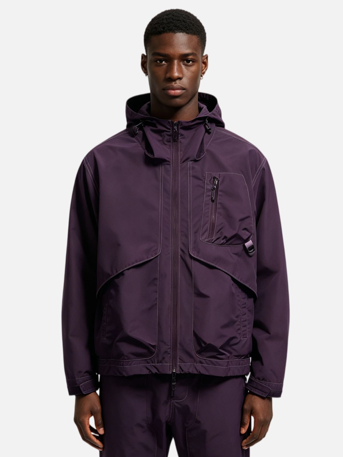 Haaura Boxy Hooded Slanted Zip Pocket Jacket