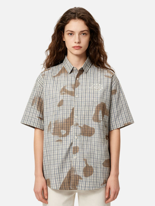 Haaura Boxy Gingham Abstract Smudge Shirt
