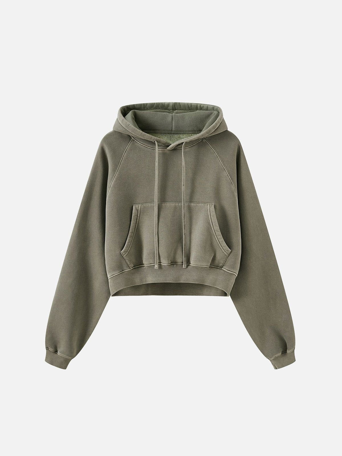 Haaura Cropped Raglan Sleeve Washed Pullover Hoodie