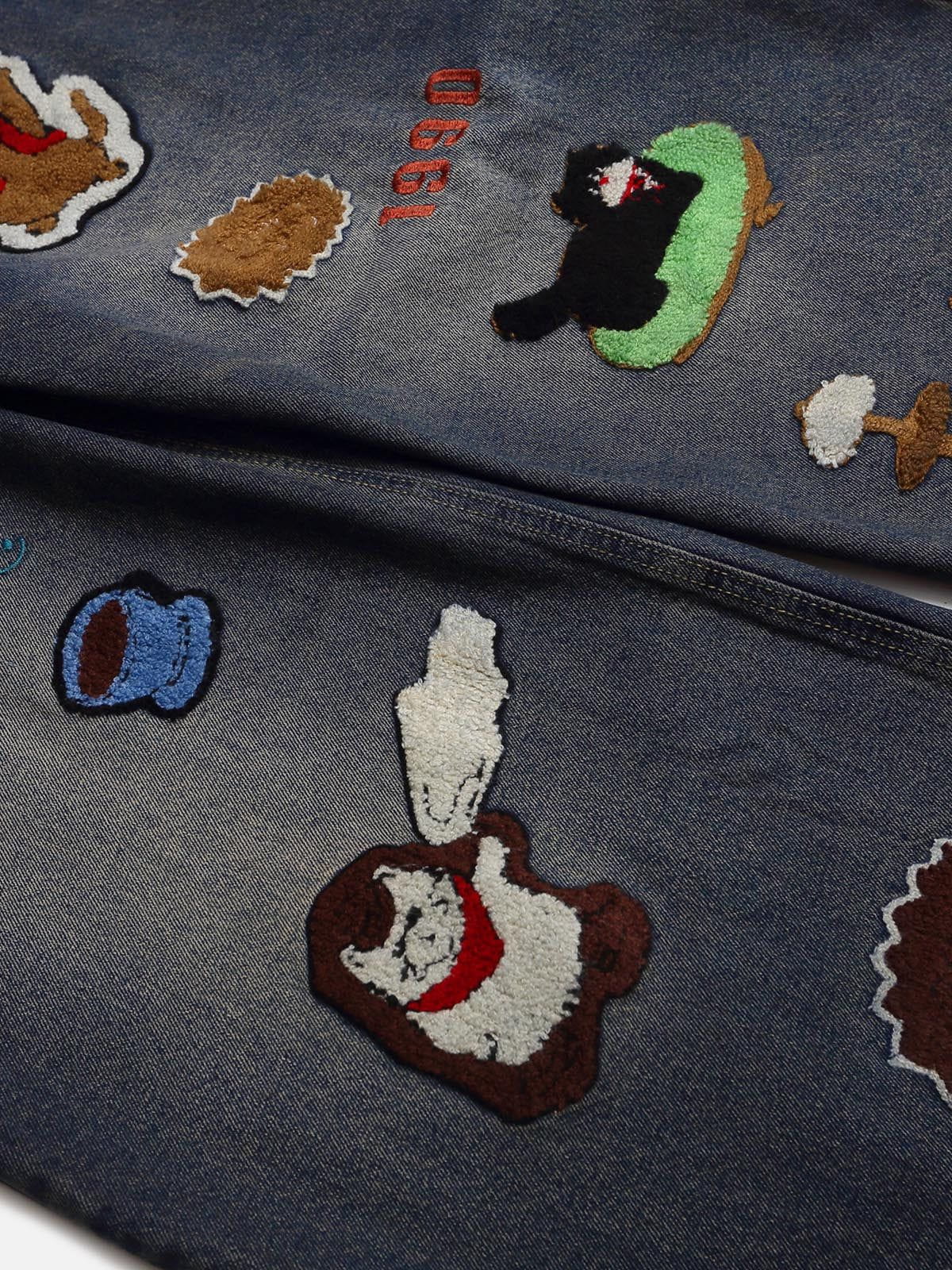Haaura  Animal Applique Embroidery Barrel Jeans