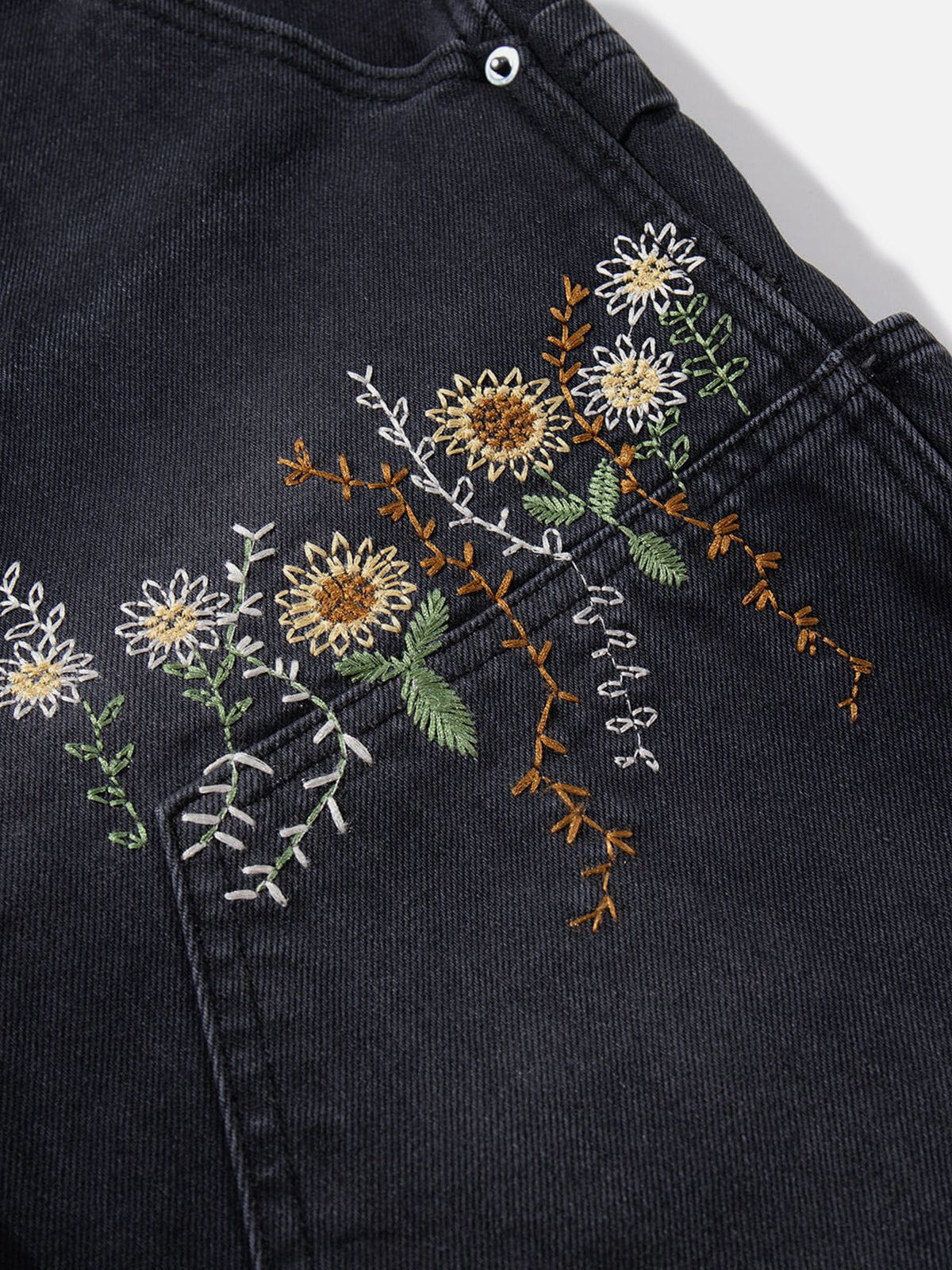 Haaura Floral Embroidery Double Knee Jeans