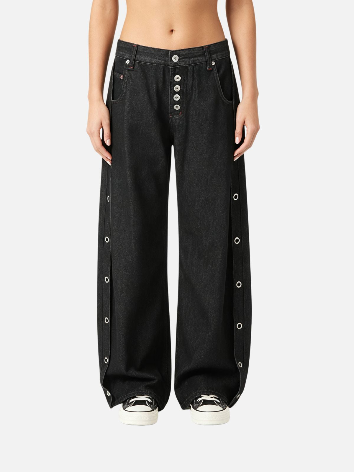 Haaura Grommet Side Button-Fly Barrel Jeans