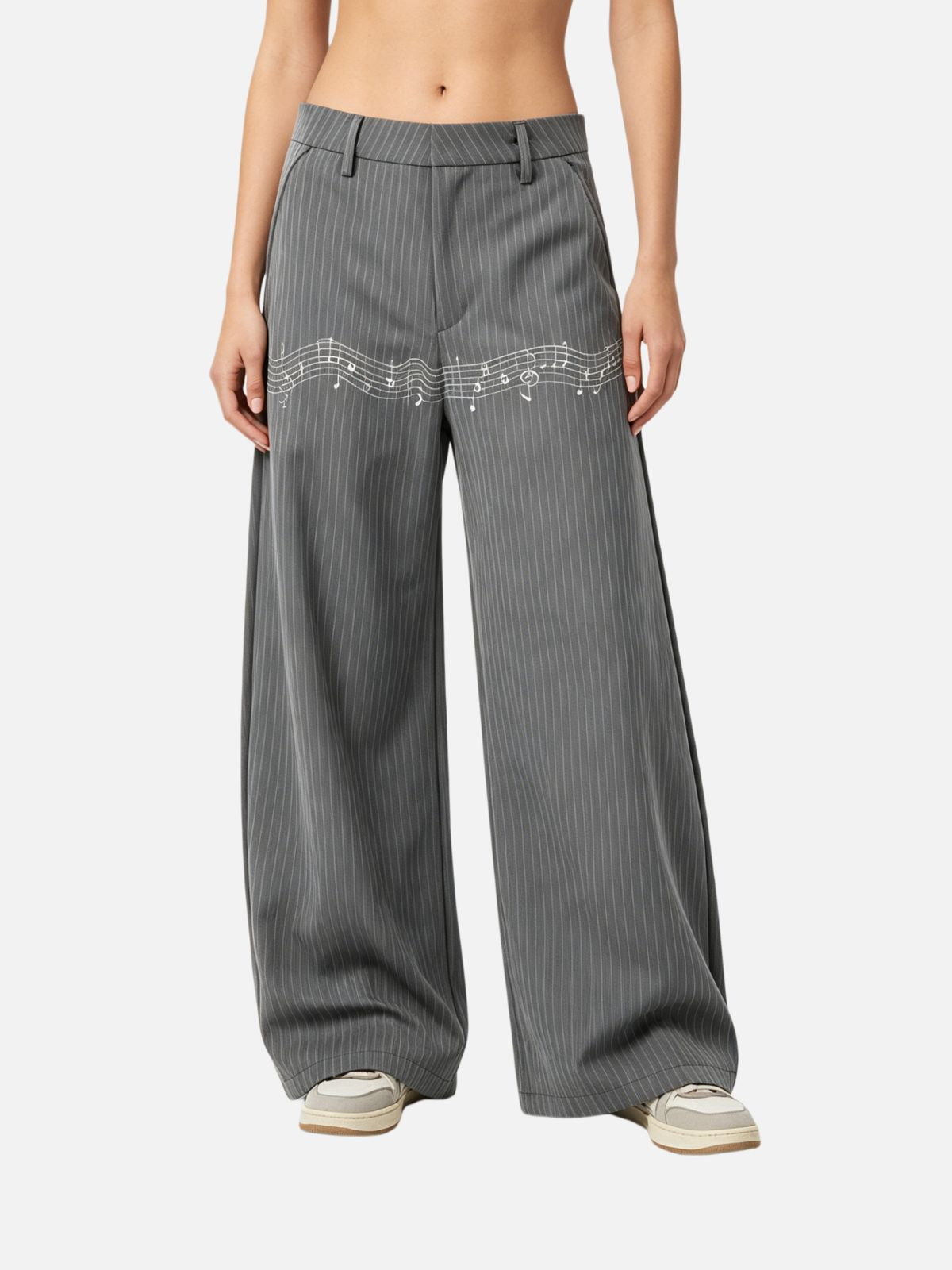 Haaura Music Note Pinstripe Baggy Barrel Pants