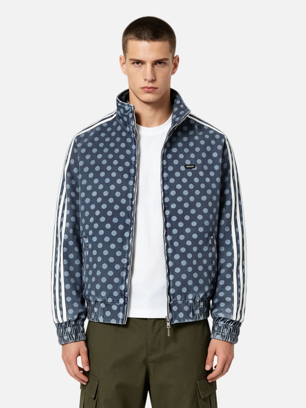 Haaura Polka Dot Striped Sleeve Track Jacket