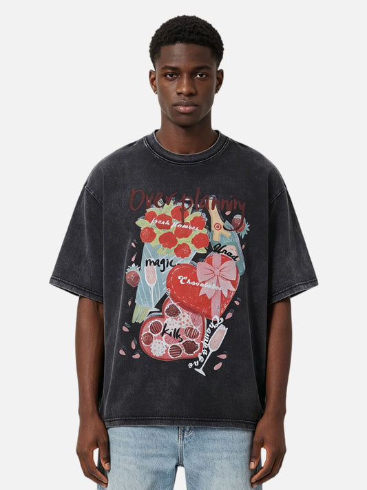 Haaura Boxy Acid Wash Floral Graphic Tee